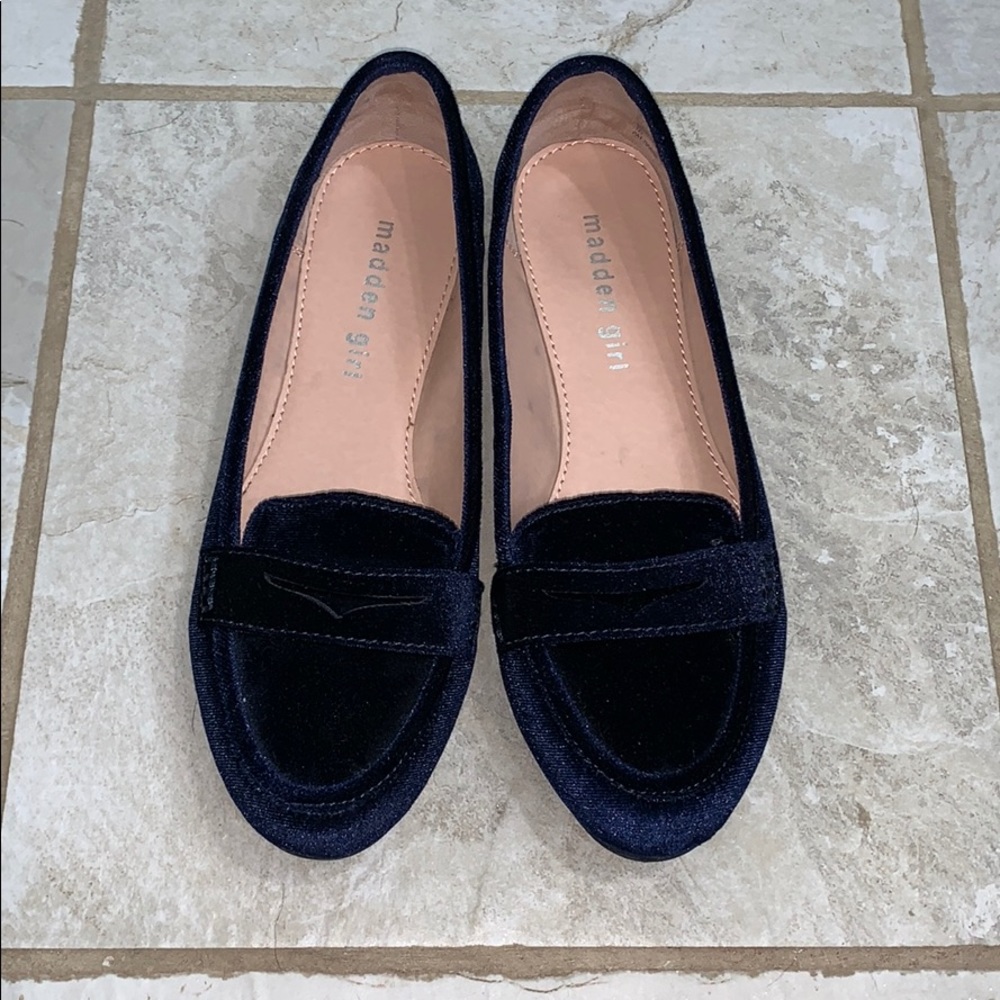 Navy velvet loafers